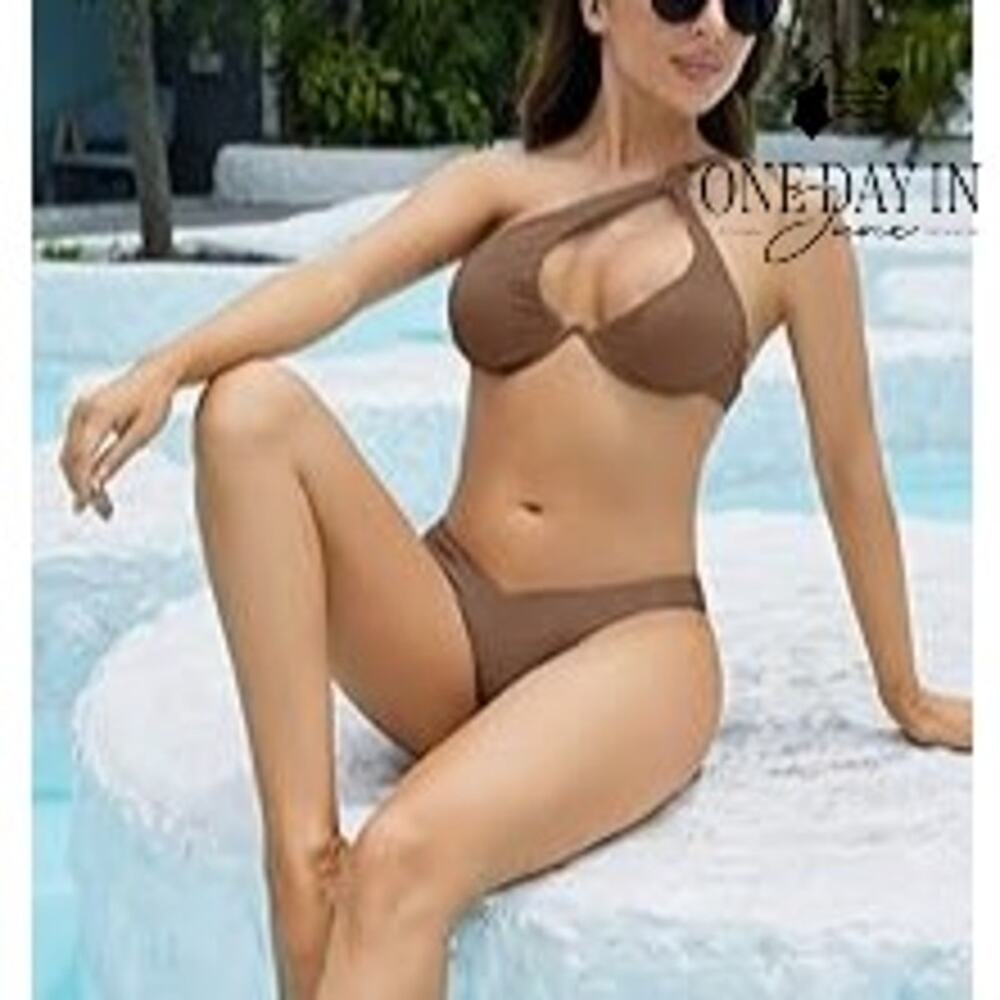 Aleumdr Ribbed Underwire Thong Bikini Swimsuit Size M